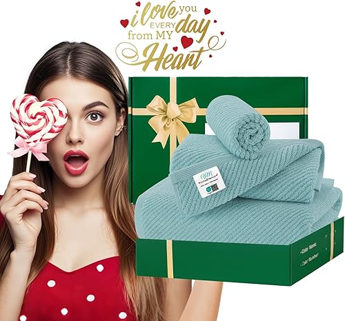 Vista 197 de VOOVA & MOVAS Toallas verdes para baño, 100% algodón, de secado rápido, ligeras, gruesas, suaves, juego de toallas de 6 piezas, 2 baños grandes