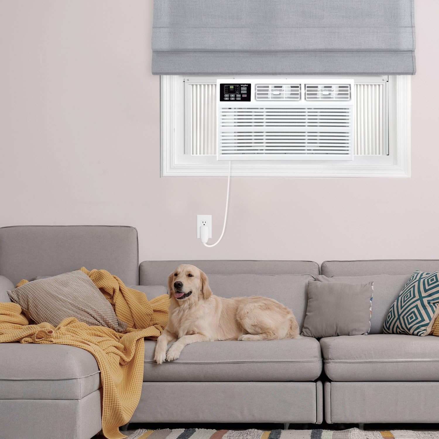 Whirlpool 8,000 BTU Window Air Conditioner with Supplemental Heat, Window Mounted AC Unit with Heater for Apartment, Living Room, Bedroom, Rooms up to 350 Square Feet