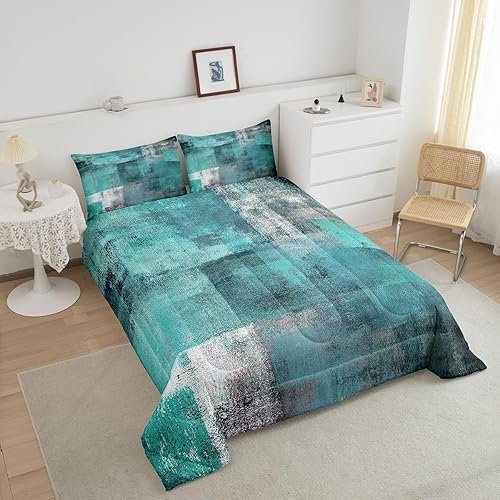 Miniatura 3 de Erosebridal Juego de edredón verde azulado para niños y niñas, juego de ropa de cama de mediados de siglo King, juegos de edredón de pintura al