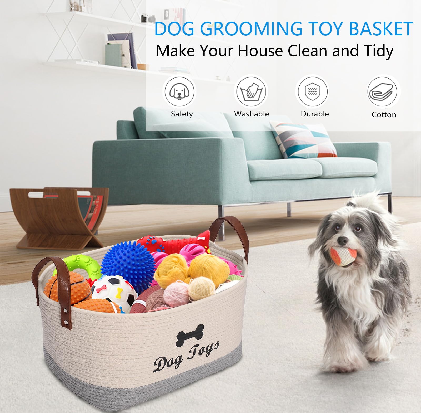 MOREZI Cesto giocattolo per cani, cesto per la biancheria per animali domestici, adatto per organizzare giocattoli per cani, coperte, vestiti e altri accessori-Beige