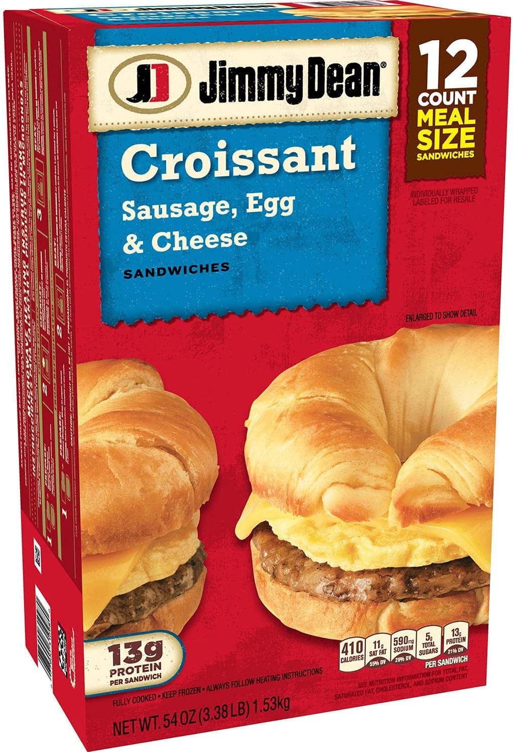 Gourmet Kitchn Jimmy Dean Sausage, Egg & Cheese Croissant - 3 Boxes (12 Sandwiches Each box, 36 Total) Frozen Breakfast On-the-Go, 3 Pack