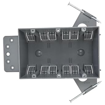 Plastic Electrical Box, Grey Outlet Box, Three Gang New Work Junction Box, Captive Nails, 44 cu. Inches, Length 5-5/8, Width 3-3/4, Depth 2-11/16