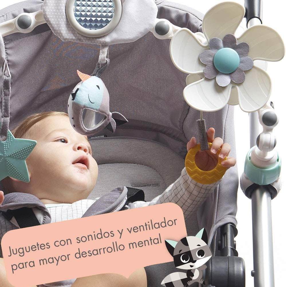 Tiny Love Sunny Stroll Black & White, Arco de juegos educativo con sonajero y actividades, arco juego carro bebé 0 meses +, Clips de acople universales, Magical tales