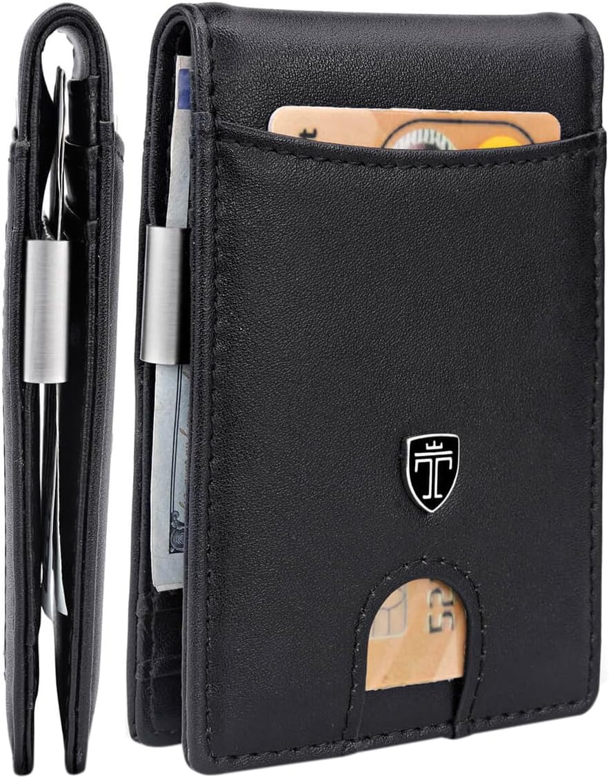 TRAVANDO Money Clip Wallet RIO - Mens Wallets slim Front Pocket RFID Blocking Card Holder Minimalist Mini Bifold Gift Box, Black, Small, Minimalist