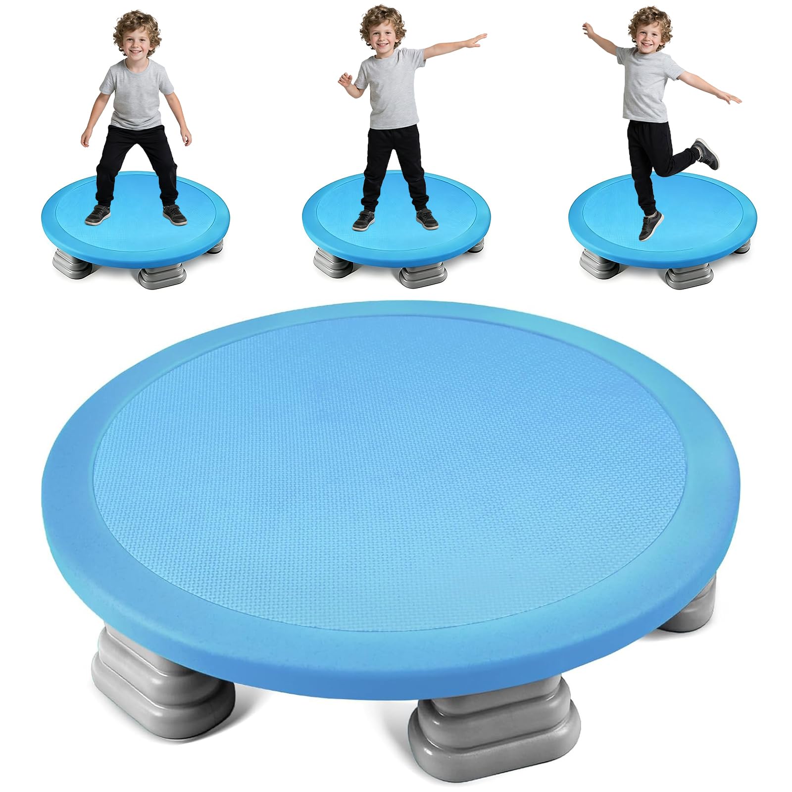 Sensory Trampoline for Autistic Kids, Teens, Autism Sensory Equipment, Bounce Board for Teensgers, Non-Slip Indoor Rebounder, Outdoor Recreation, Mini Trampoline, Blue, Round