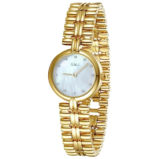 Ladies Quartz Women Wrist Watch Gold-Tone Stainless Steel Mother of Pearl Dial 3ATM Water Resistant