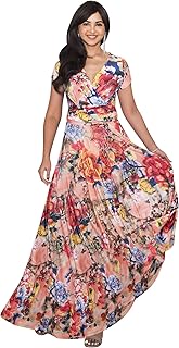 Womens Long Maxi Summer Floral Print Short Sleeve Flowy Modest Maxi Dress Gown - Buy now