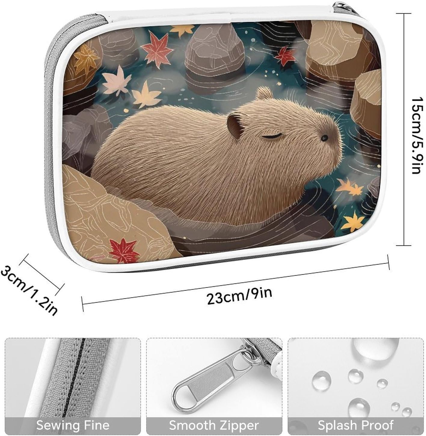 Capybara Enjoying Fall Cosmetic Bag Makeup Brush Organizer Bags image 2