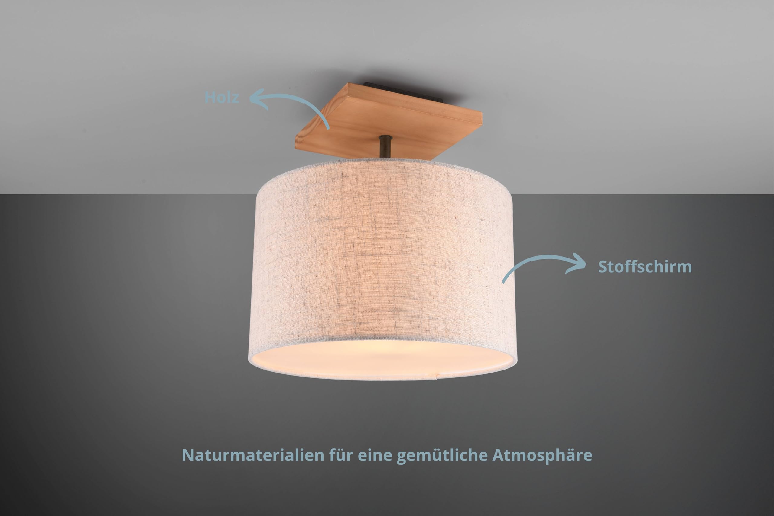Emil Deckenleuchte, Deckenlampe mit Stoffschirm beige, Baldachin aus Holz Pinie und nickel antik Metall, exkl. E14 max. 60 Watt Leuchtmittel, Höhe: 36 cm