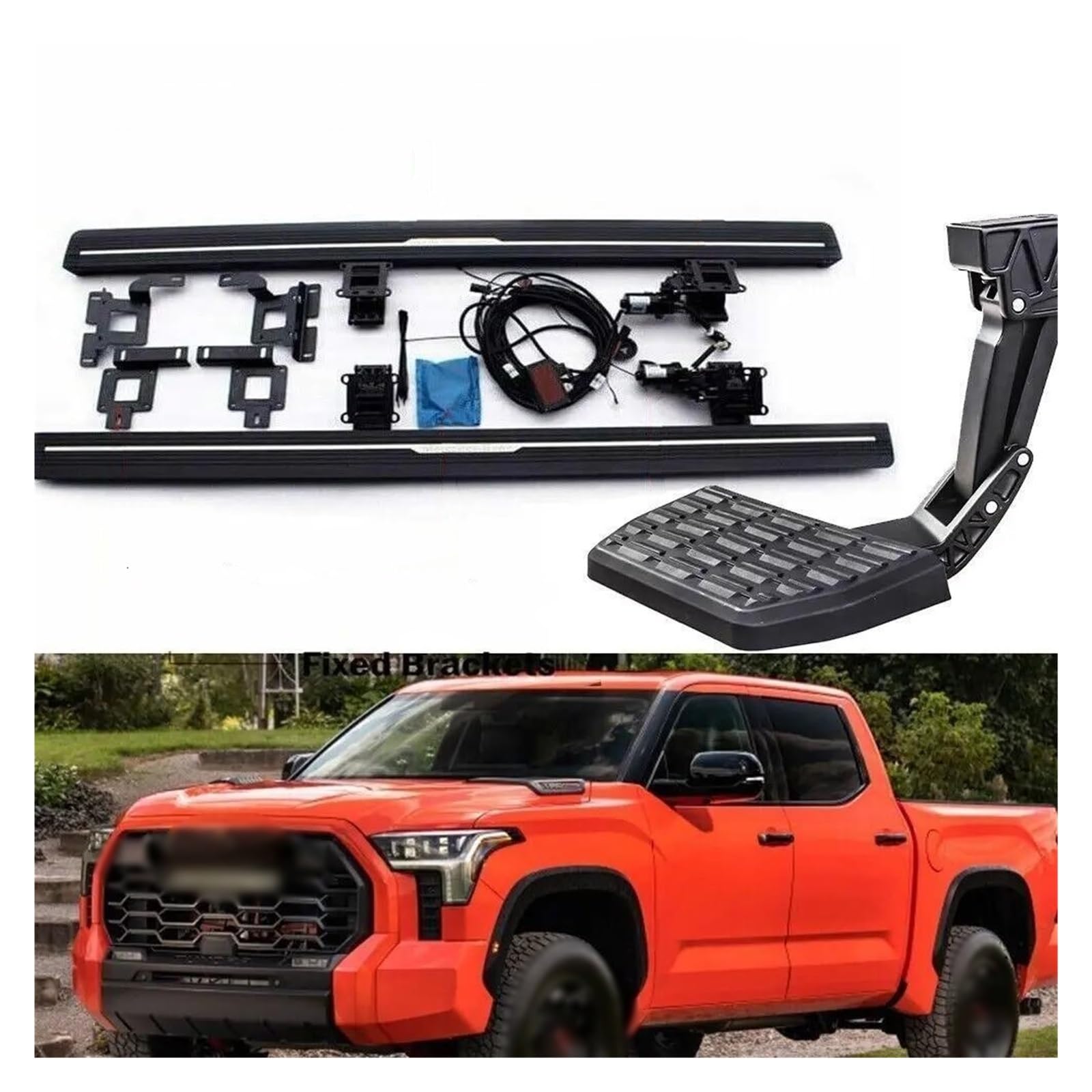 SCUASKJCar Running Boards 3Pcs Deployable Electric Retractabe Running Boards & Bed Step Powerstep Side Step Nerf Bar For Toyota For TUNDRA 2022 2023 Car Side Skirts