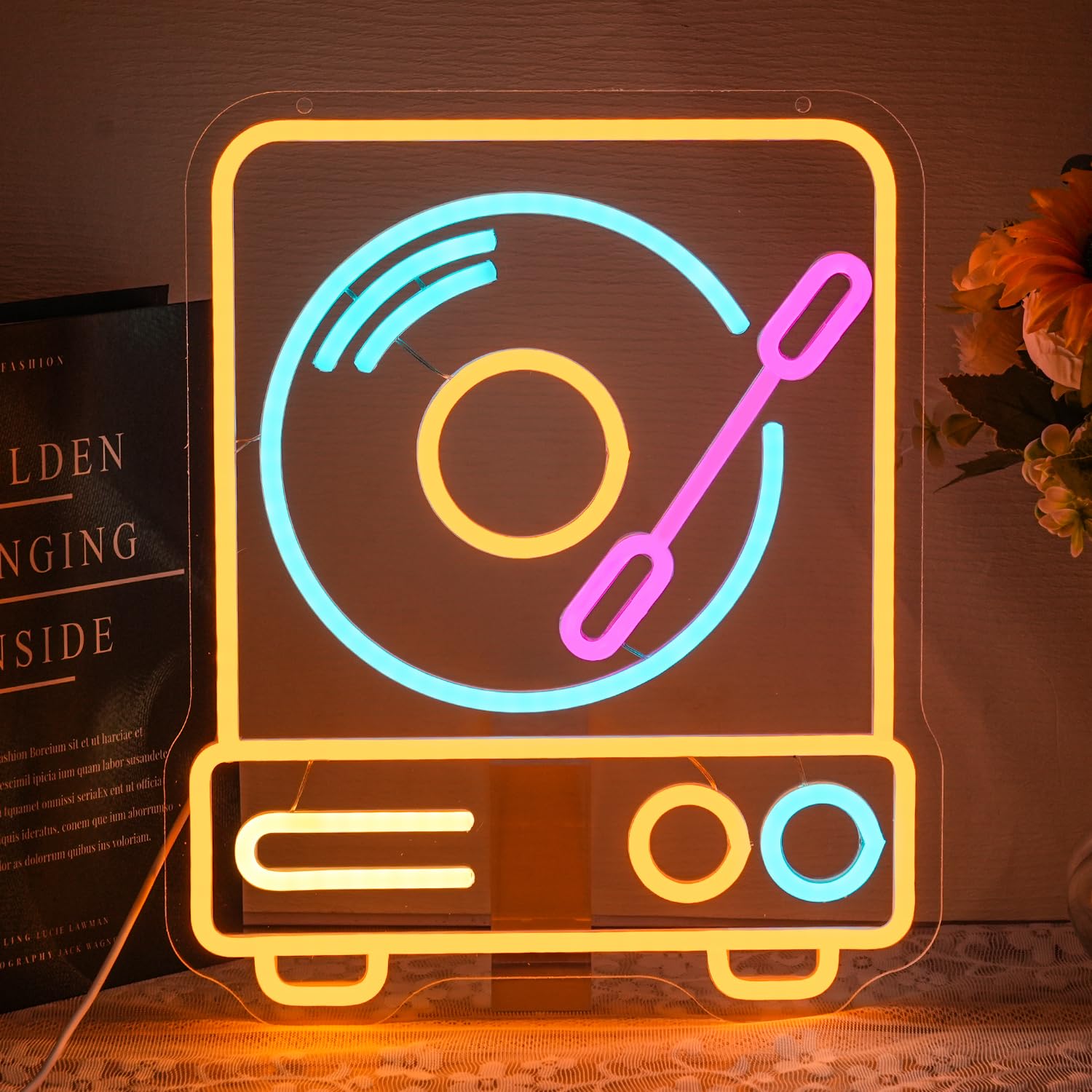 LMSIGNLY Record Player Neon Sign for Wall Decor Retro Music Record Neon Light Music Neon Light Sign Colorful Record Player LED Sign for Bedroom Music Classroom Concert Bar party — image 1