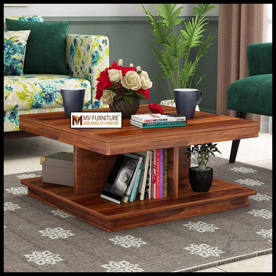 MV Furniture Sheesham Wood Teak Finish Contemporary Center Table for Living Room (Brown )