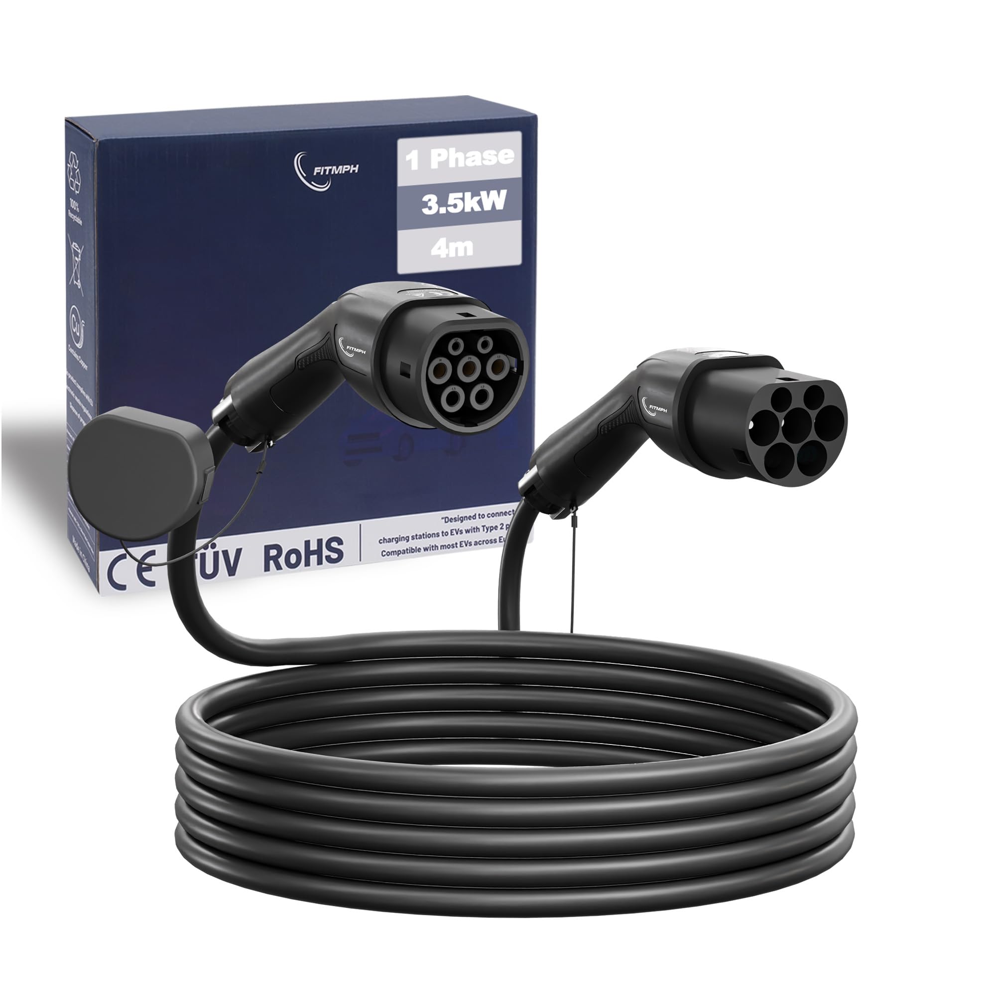 Cavo di Ricarica Auto Elettrica Tipo 2 verso Tipo 2, IEC 62196-2, per Stazione di Ricarica AC e Veicoli Elettrici, Non Prolunga (16A, 4m)