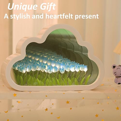 Miniatura 5 de Lámpara de noche con espejo de nube, tulipán artificial, luz nocturna hecha a mano, lámpara de espejo LED, lámpara de mesita de noche, decoración