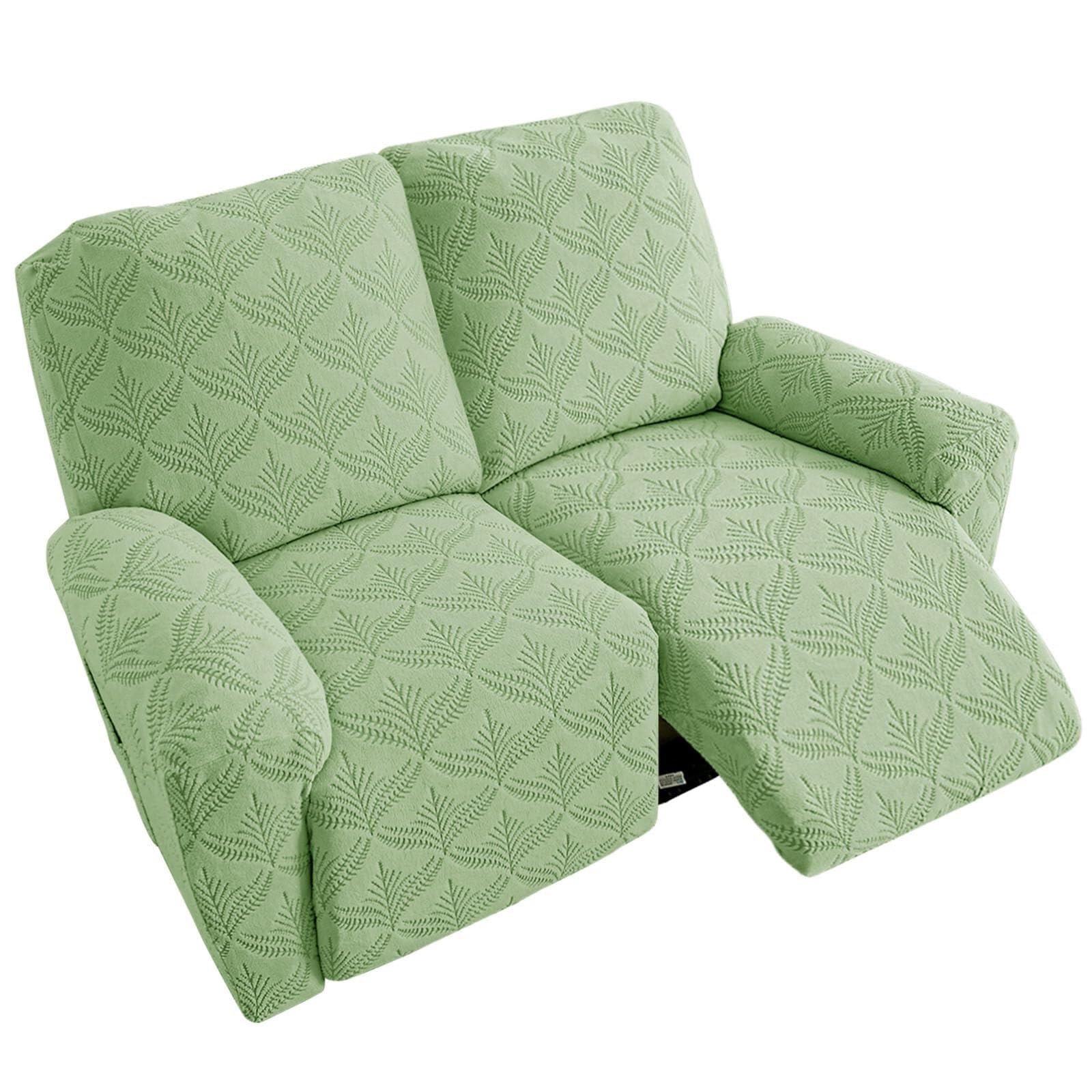 BEIWOSHA Jacquard Recliner Chair Covers, Stretch Polyester Spandex Recliner Cover, Reclining Sofa Cover with Elastic Side Pocket, Armchair Cover(Green,2 posti)