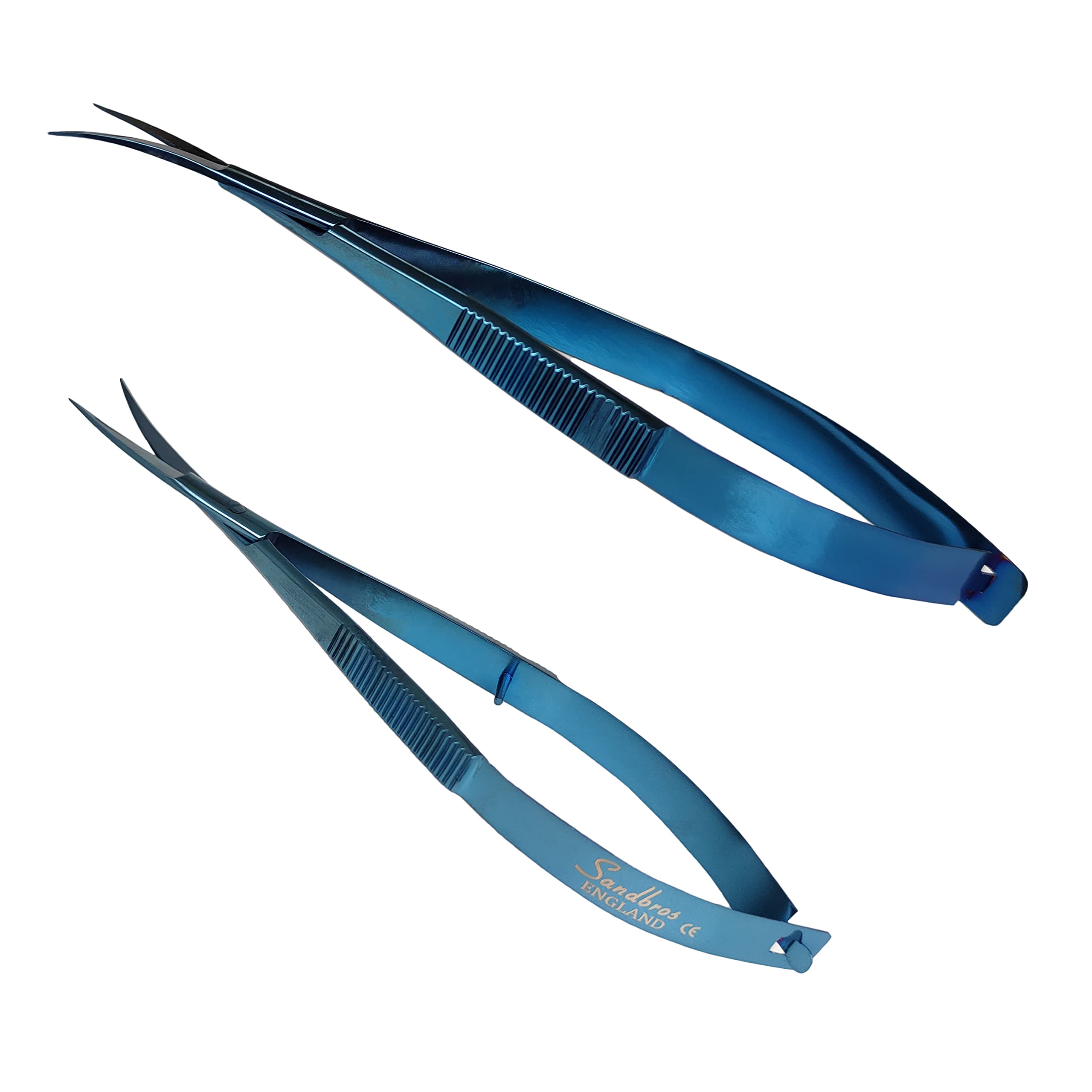 Sandbros Blue Mini/Fine Embroidery Scissors Sewing Crafts Small Very Sharp Point Handle 11.5Cm Stainless Steel (Straight & Curved)