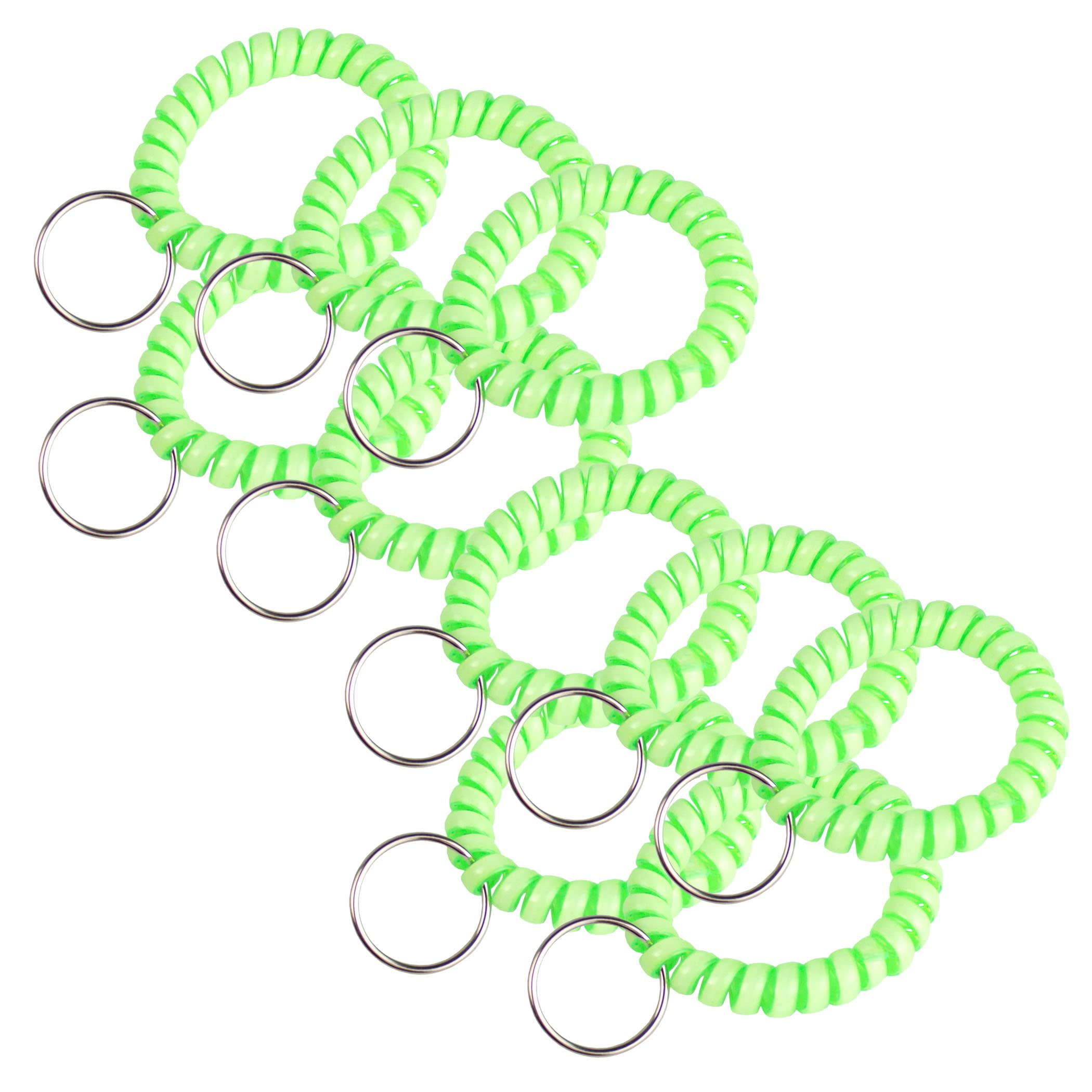 Lucky Line 2” Diameter Spiral Wrist Coil with Steel Key Ring, Flexible Wrist Band Key Chain Bracelet, Stretches to 12”, Glow-in-the-Dark, 10 Pack (