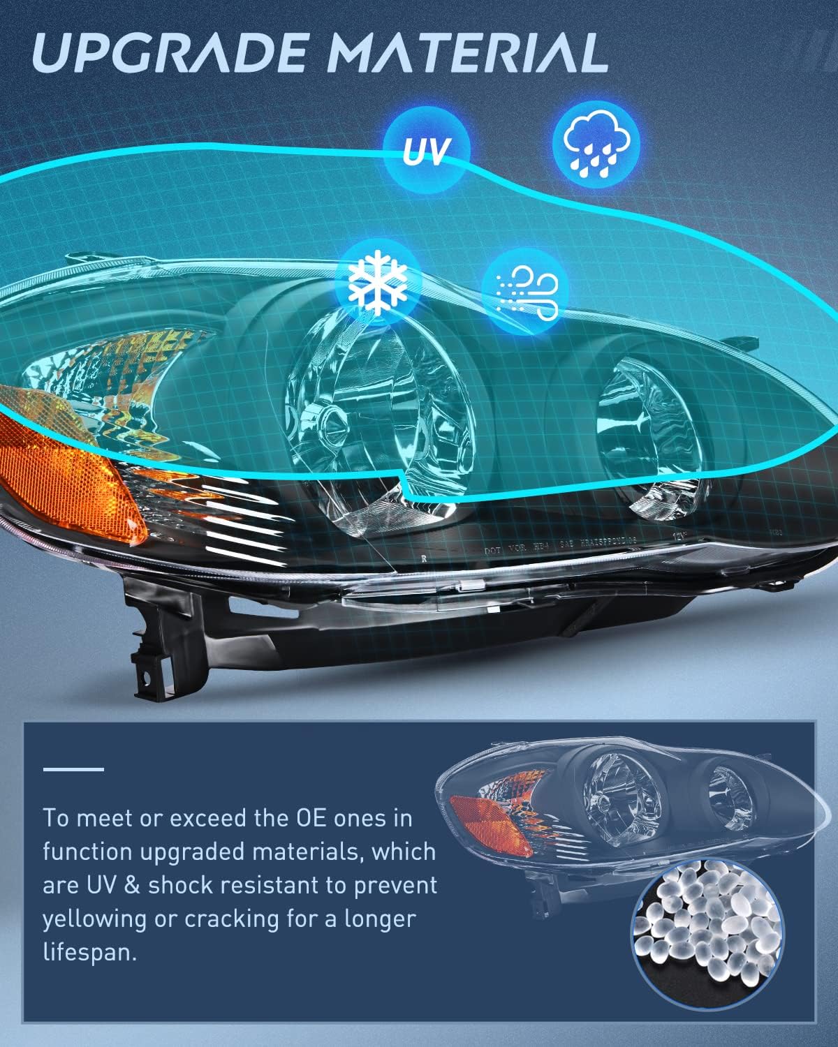 Nilight Headlight Assembly for 2003 2004 2005 2006 2007 2008 Toyota Corolla Headlamps Replacement Black Housing Amber Reflector Driver and Passenger Side