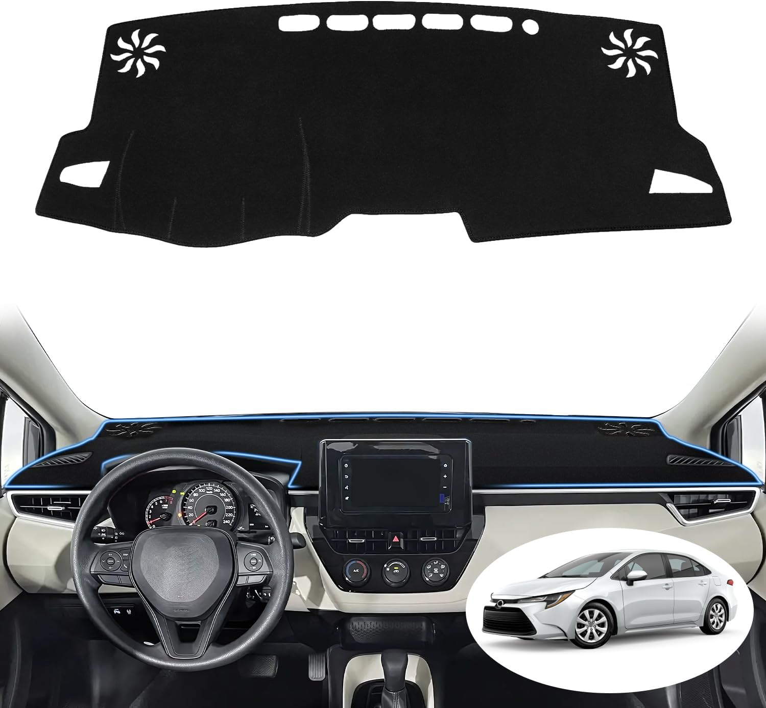 Dashboard Cover Mat for Toyota Corolla 2019-2024 2025 2026 Hatchback Sedan Dash Cover Interior Accessories Sunshade Glare UV Rays Protector Pad Black (Not for Corolla Cross)