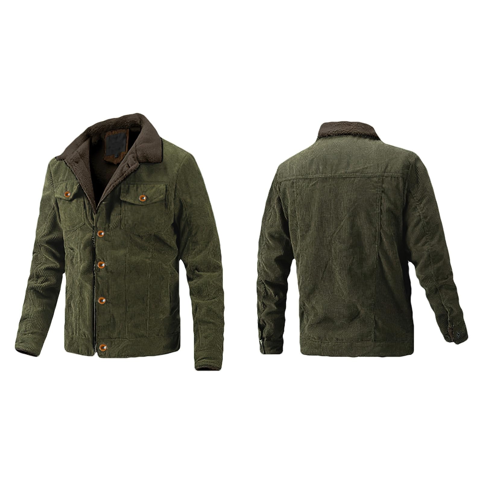 ANUFER Hommes Hiver Velours Côtelé Veste Doublé Sherpa Thermique Trucker Manteau