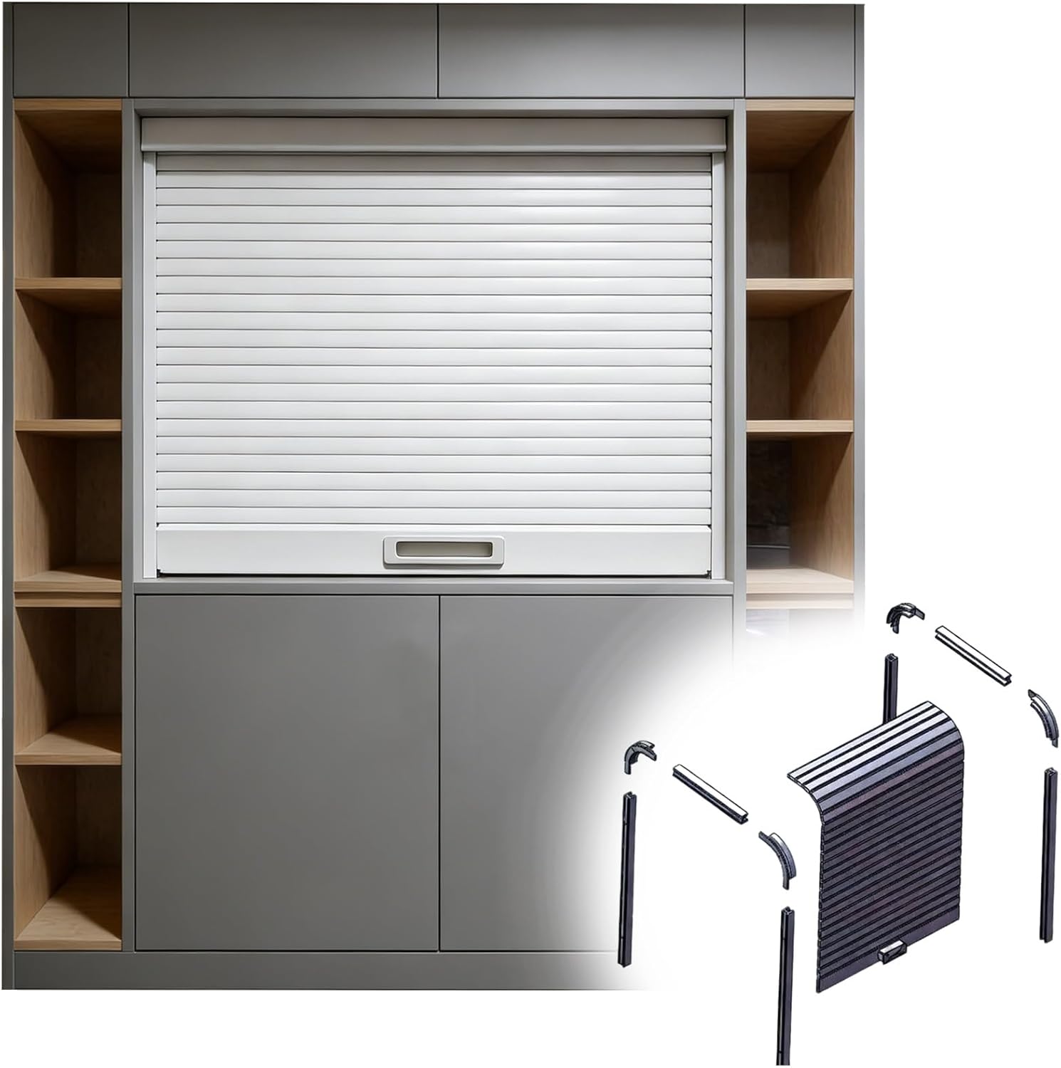 LXLZYXSF Kitchen Cabinet Tambour Door Kit (White Flexible Slatted Panel, Track Set, Screws), Plastic Roller Doors for Cupboard Vanity Cabinets(40x110cm/16x43in)