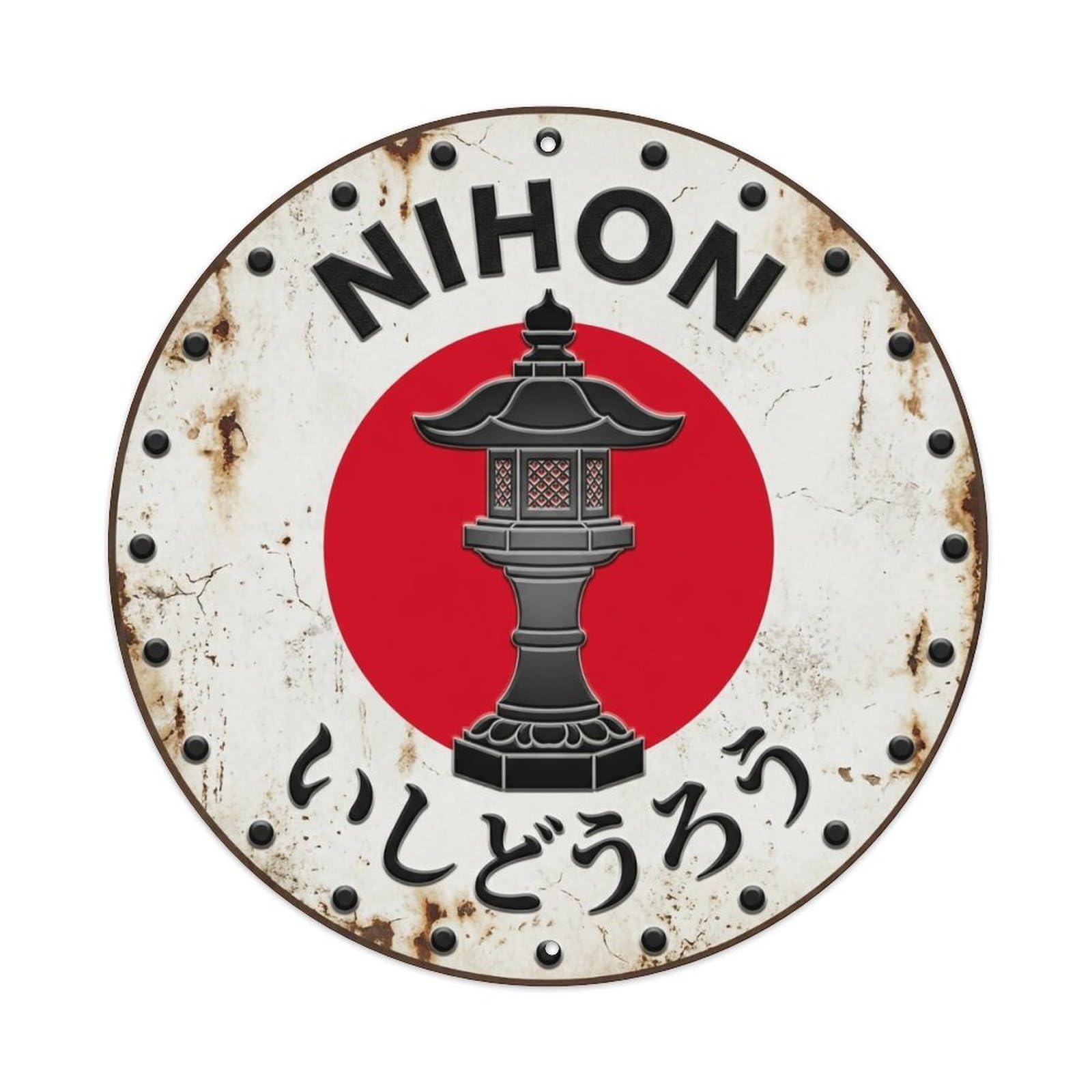 Stone Lantern Nihon Traditional Garden Light Antique Metal Tin Sign