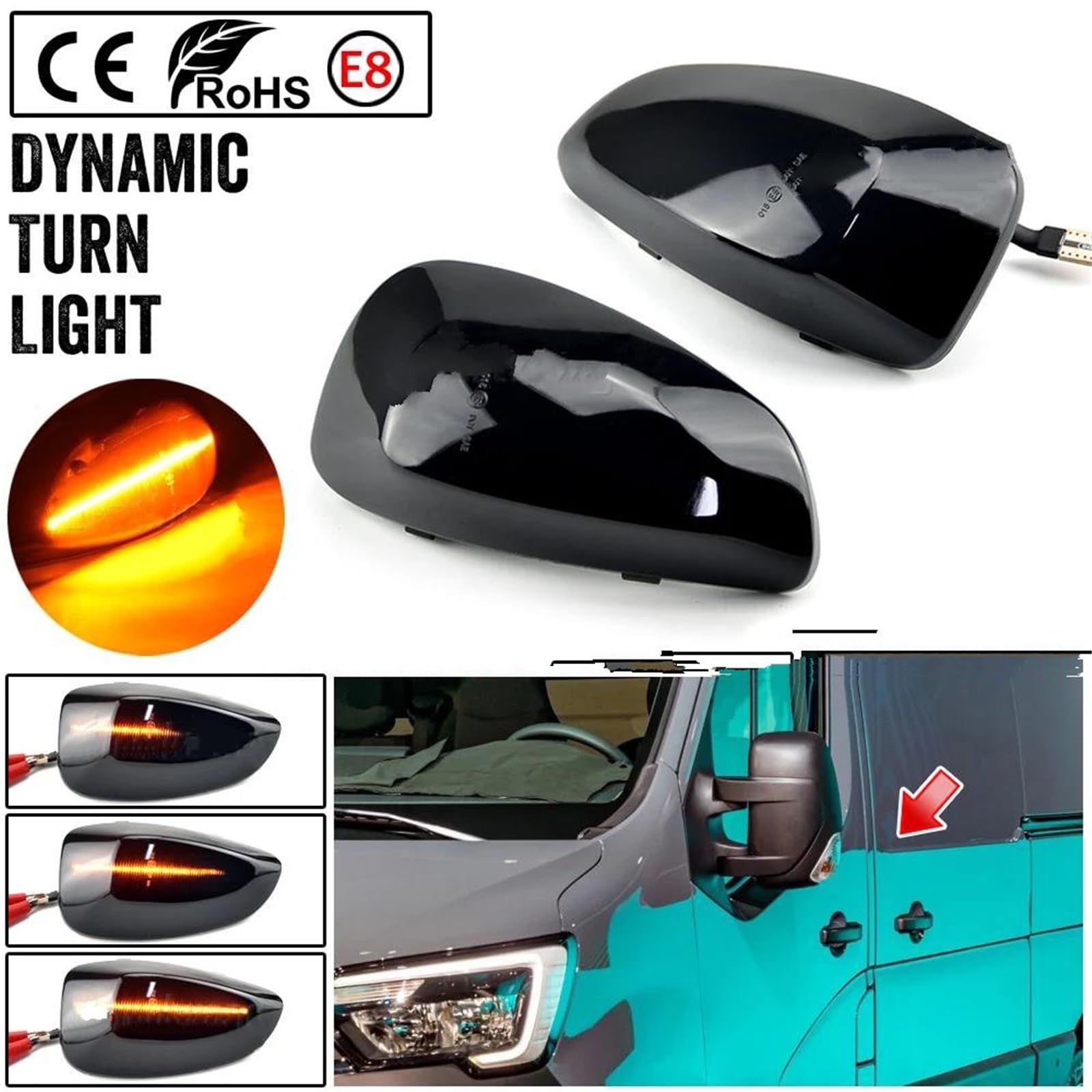 Per Opel Per Movano 2010 2011 2012 2013 2014 2015 2016 2017 2018 2019 2020 2021 Luce di direzione dinamica a LED per specchietto laterale freccia auto Indicatori