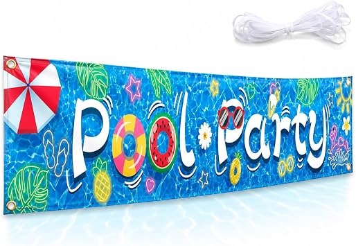 Colorful Birthday Backdrop Banner for Party, Large Photo Background Decoration for Kids and Adults, Perfect for Indoor Outdoor Celebration and Photography Pool Party Blue