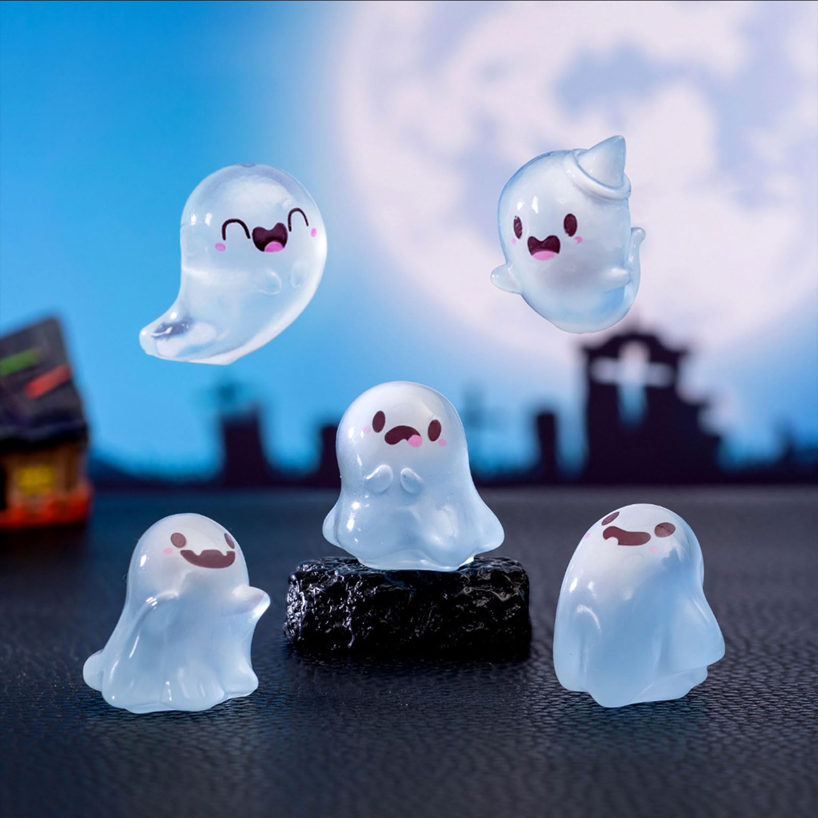 Lot De 30 Figurines Miniatures Luminescentes Halloween | Citrouilles, Fantômes | Résine Qui Brille Dans Le Noir