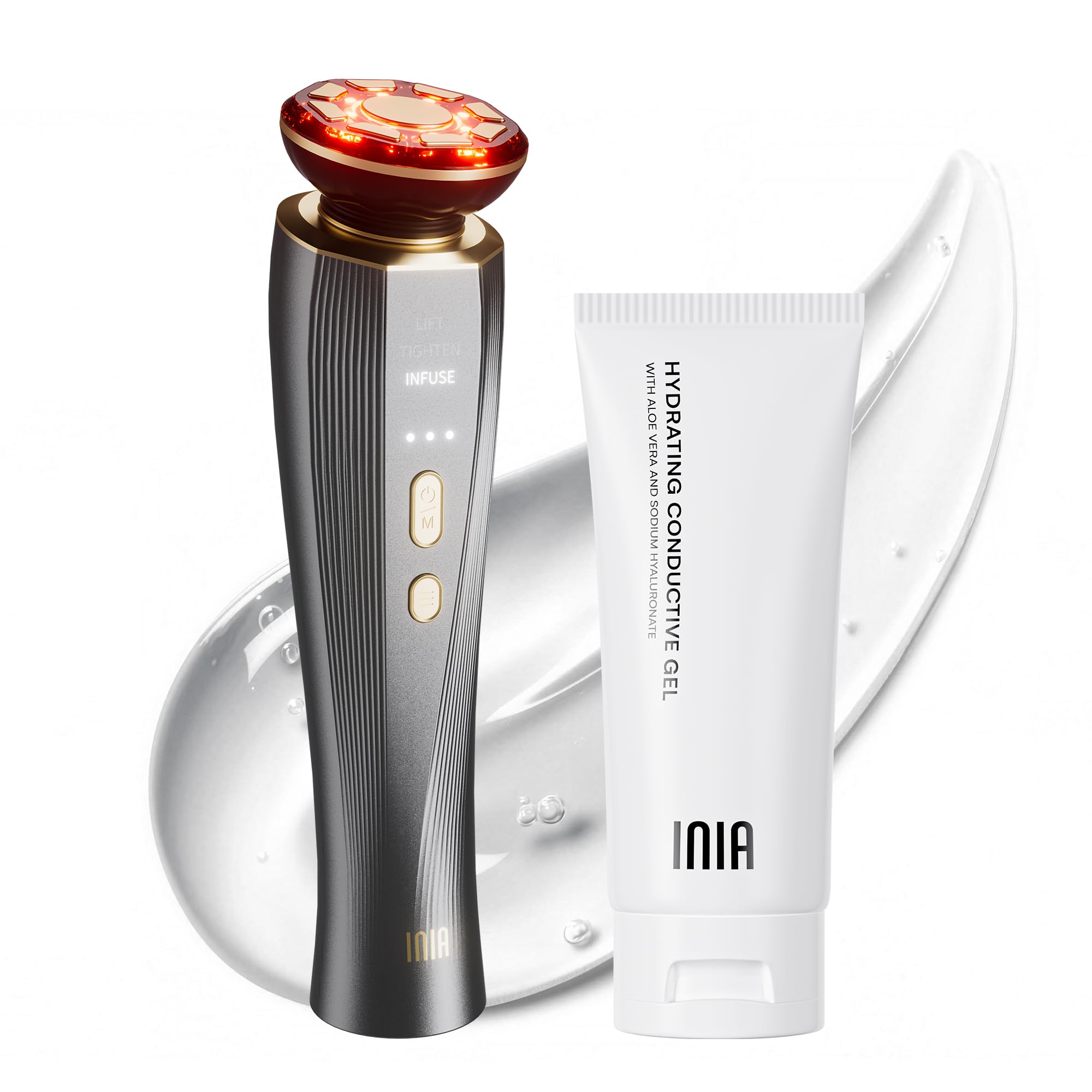 INIA 3-in-1 Skin Tightening Device True Beauty Glow Facial Massager Red Light Therapy for Face and Neck