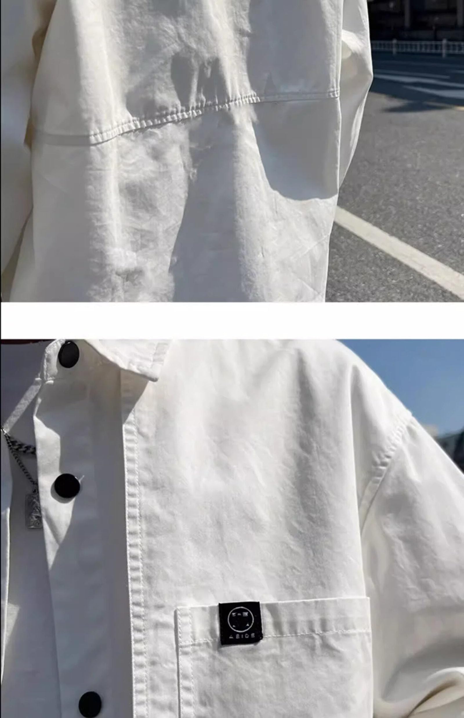 Camicia da lavoro da uomo a manica lunga in cotone, casual, taglio ampio, con bottoni e 2 tasche