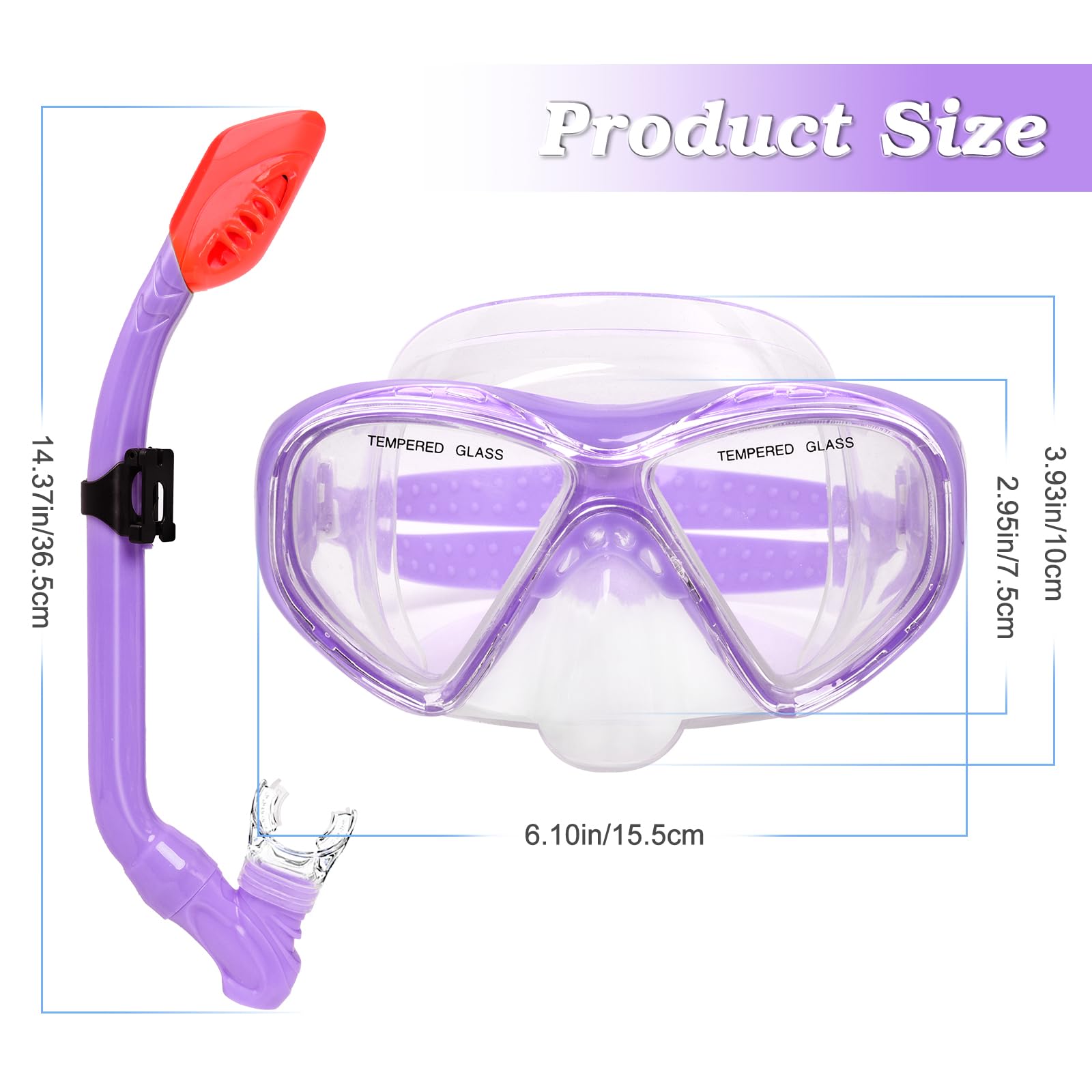 Set da snorkeling per bambini, con boccaglio a secco, per ragazzi e ragazze dai 5 ai 15 anni, maschera subacquea in vetro temperato e boccaglio, vista panoramica a 180 gradi (Z-2Set)