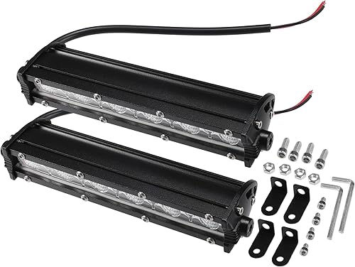 uxcell Juego de 2 luces antiniebla todoterreno de 18 W y 7 pulgadas de una sola fila, barra de luz LED, luz antiniebla para camión, ATV, USV, SUV,