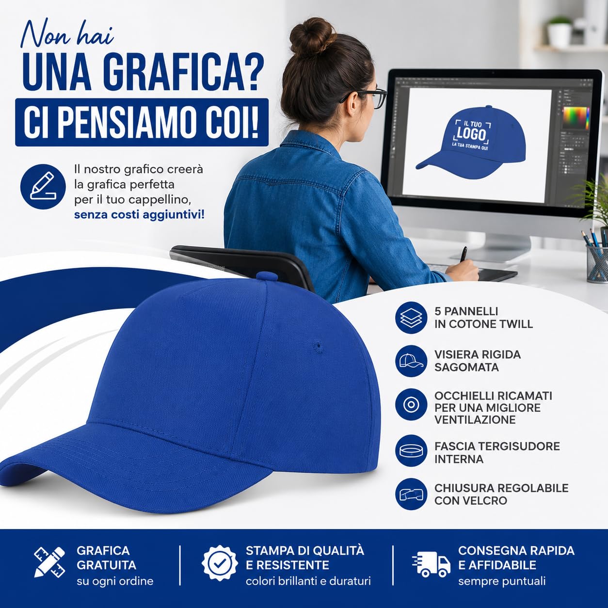 Stock da 10 Cappellini Personalizzati con Logo Gadget Personalizzabili Promozionali con Stampa per Eventi, Gite, Fiere, Aziendali Berretti Pubblicitari da Uomo e Donna Stampati con Visiera