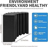 Vista 5 de Focusound Paquete de 4 trampas de espuma acústica para esquinas de bajos de 16.5 x 6.3 x 12 pulgadas, paneles de espuma acústica insonorizados
