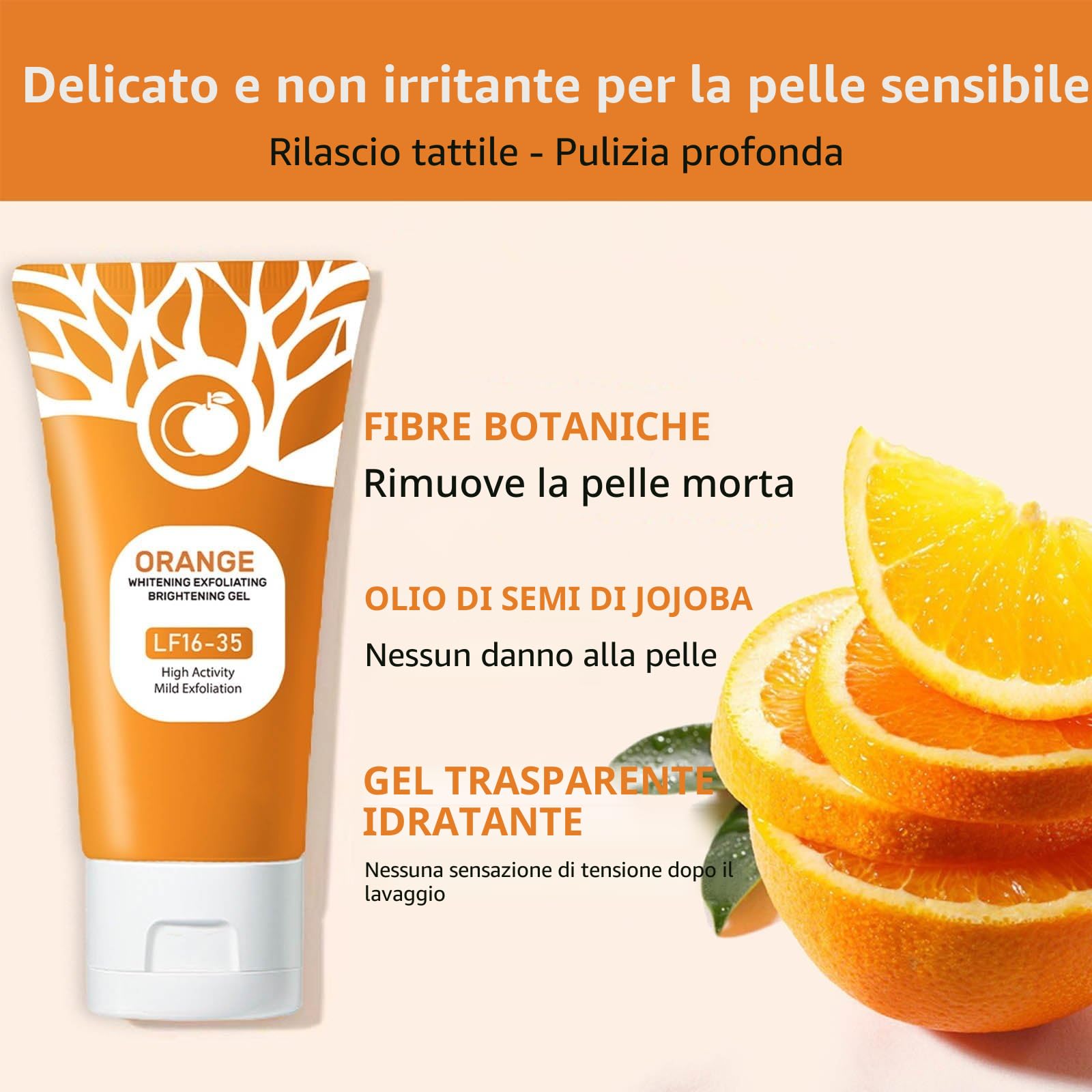Gel esfoliante arancione, gel idratante per viso e corpo, esfoliante viso per pulizia profonda, esfoliante viso naturale all'arancia (2 pezzi)