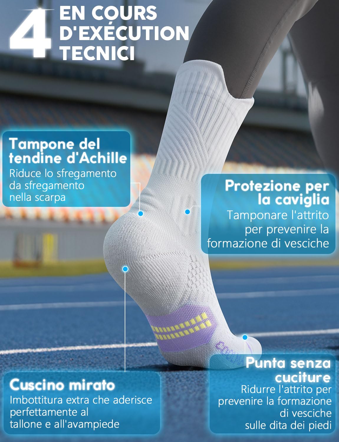 Calzini da Running Compression in Bamboo con Coolmax - Anti-VescicheperTrekking & Palestra VescicheCon Cuscino a Zone Ventilazione Rete Supporto