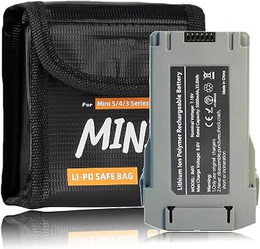 Replacement Battery for DJI Mini 5 Pro with Fireproof Safe Bag Set, 5000mAh Intelligent Flight Battery with Li-Po Safe Bag for Mini 5 Pro Drone, Up to 52 Minutes of Flight Time