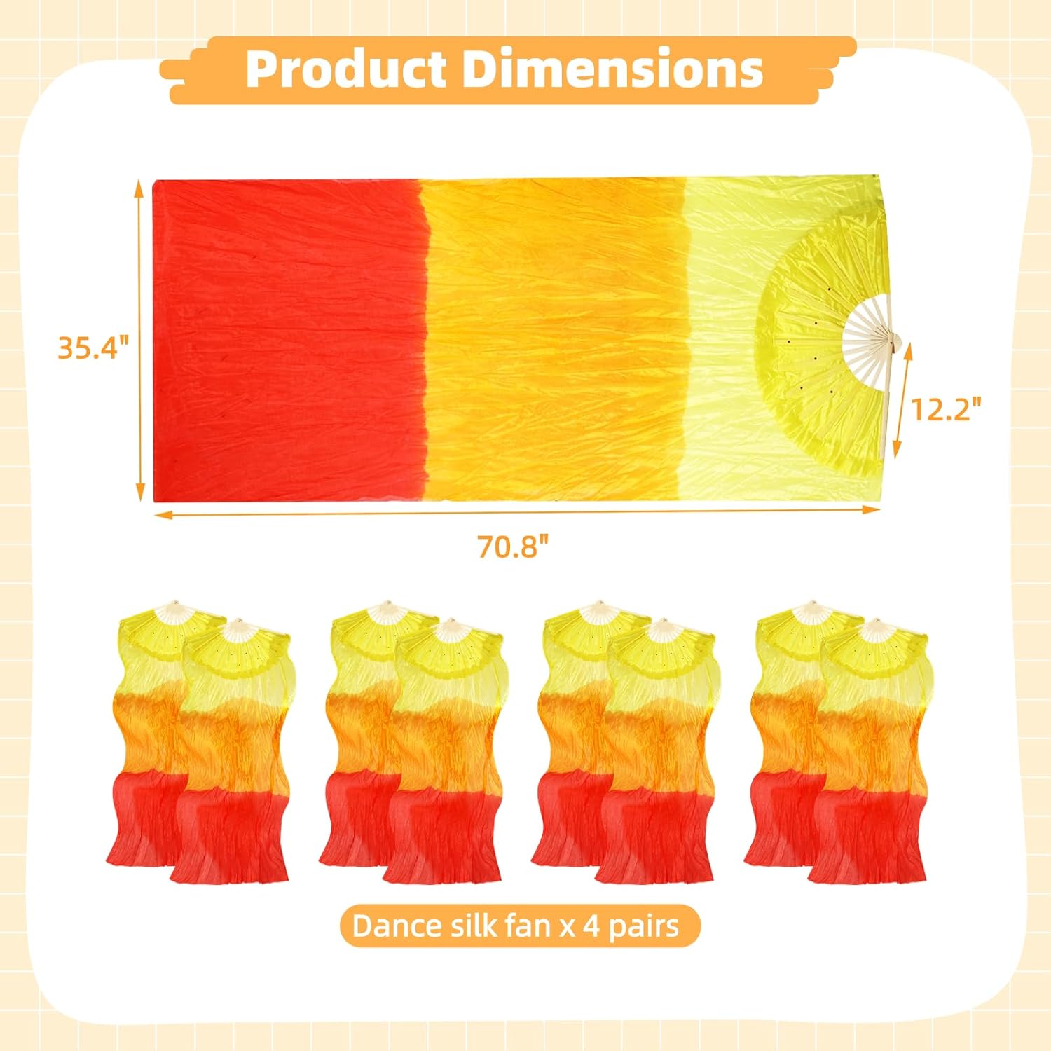 4 Pair (Left+Right) Silk Belly Dance Fan, 1.8M Silk Fans for Dancing, Veil Belly Dancing Long Folding Fans, Length 180cm Width 90cm - Image 4