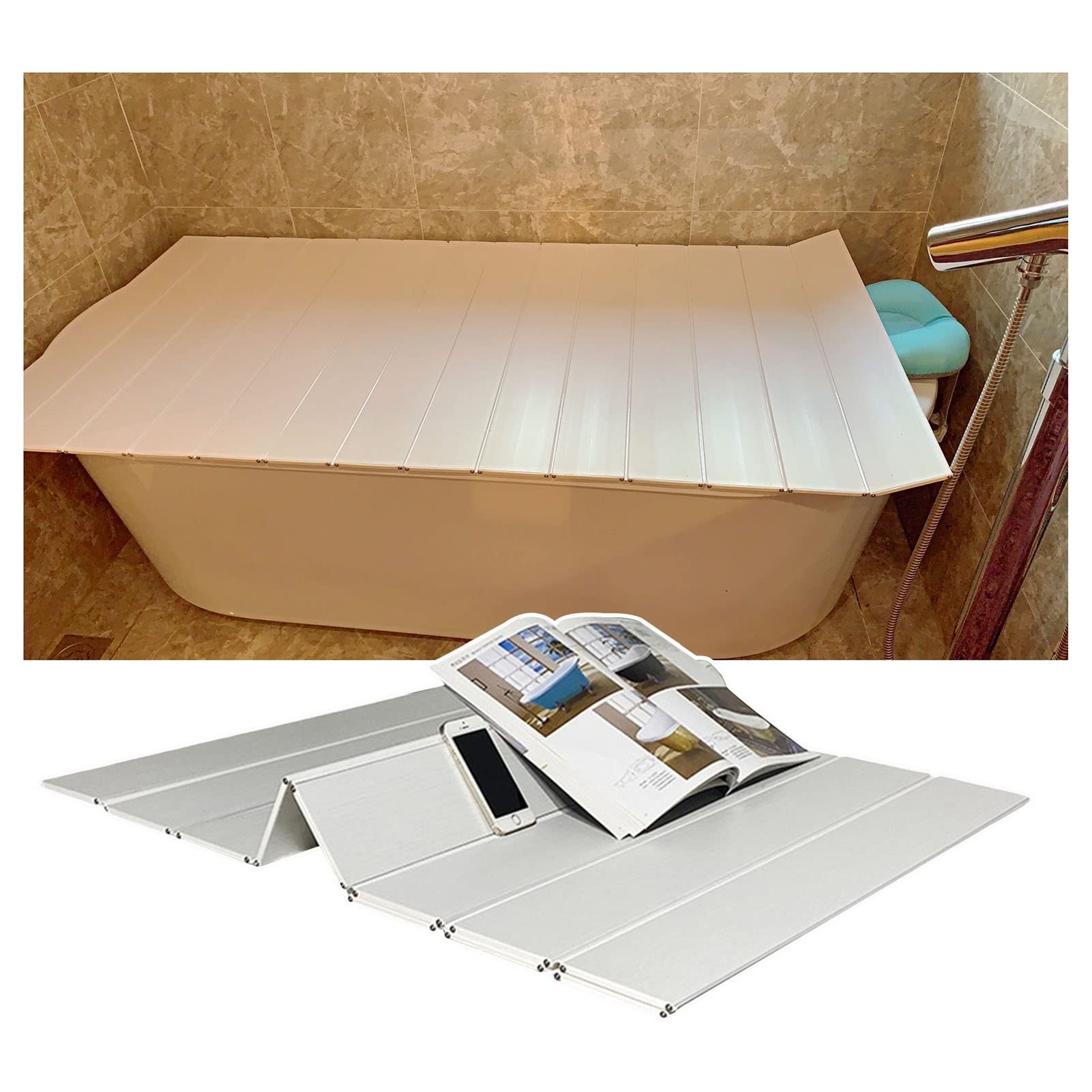 Cubierta de bañera plegable de PVC con aislamiento térmico y bandeja multifunción de 0,6 cm