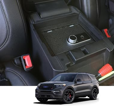KEREN Center Console Gun Safe - Console Gun Vault Compatible with Ford Explorer 2020-2026, High Security Armrest Lock Box with Fingerprint Lock with Key