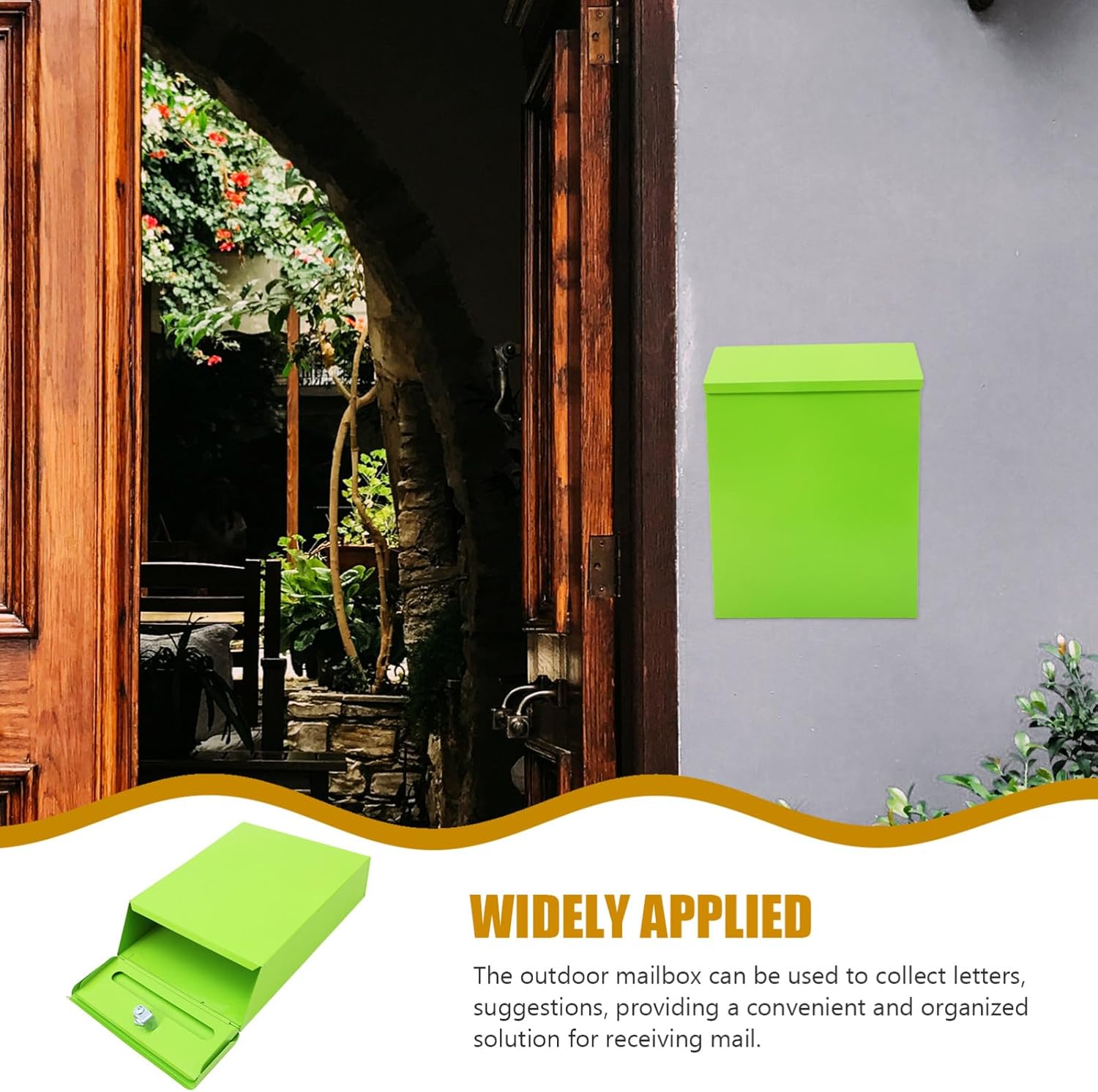 Wall Mount Mailbox Iron Suggestion Box with Lock, Green Metal Hanging Mail Organizer for Office and Home Outdoor Use