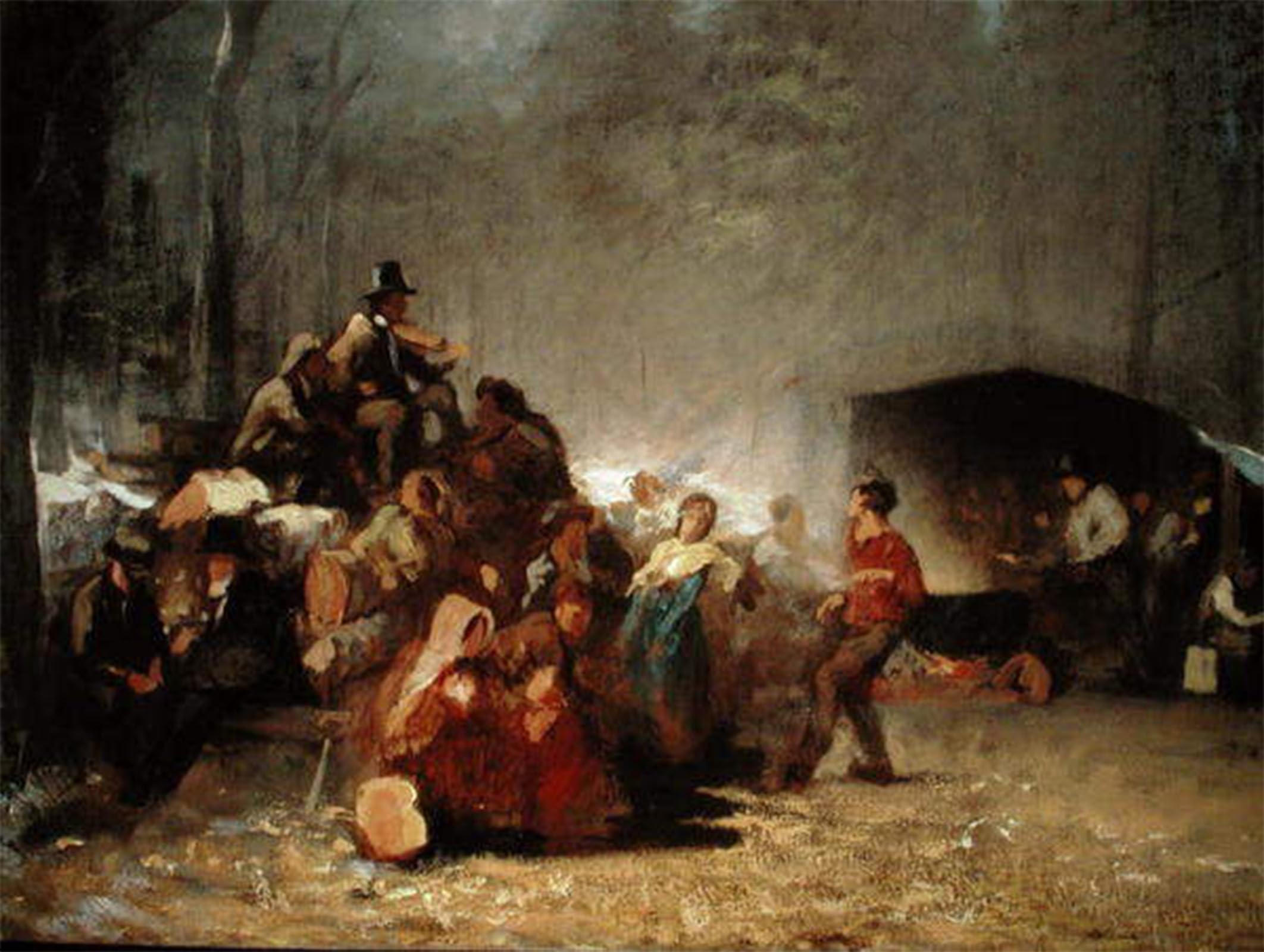 ARTXLXXBN Famous Painting Canvas Artwork Graffiti Print the Party in the Maple Sugar Camp by Eastman Johnson Portrait Canvas Image for Home Decor 60x90cm