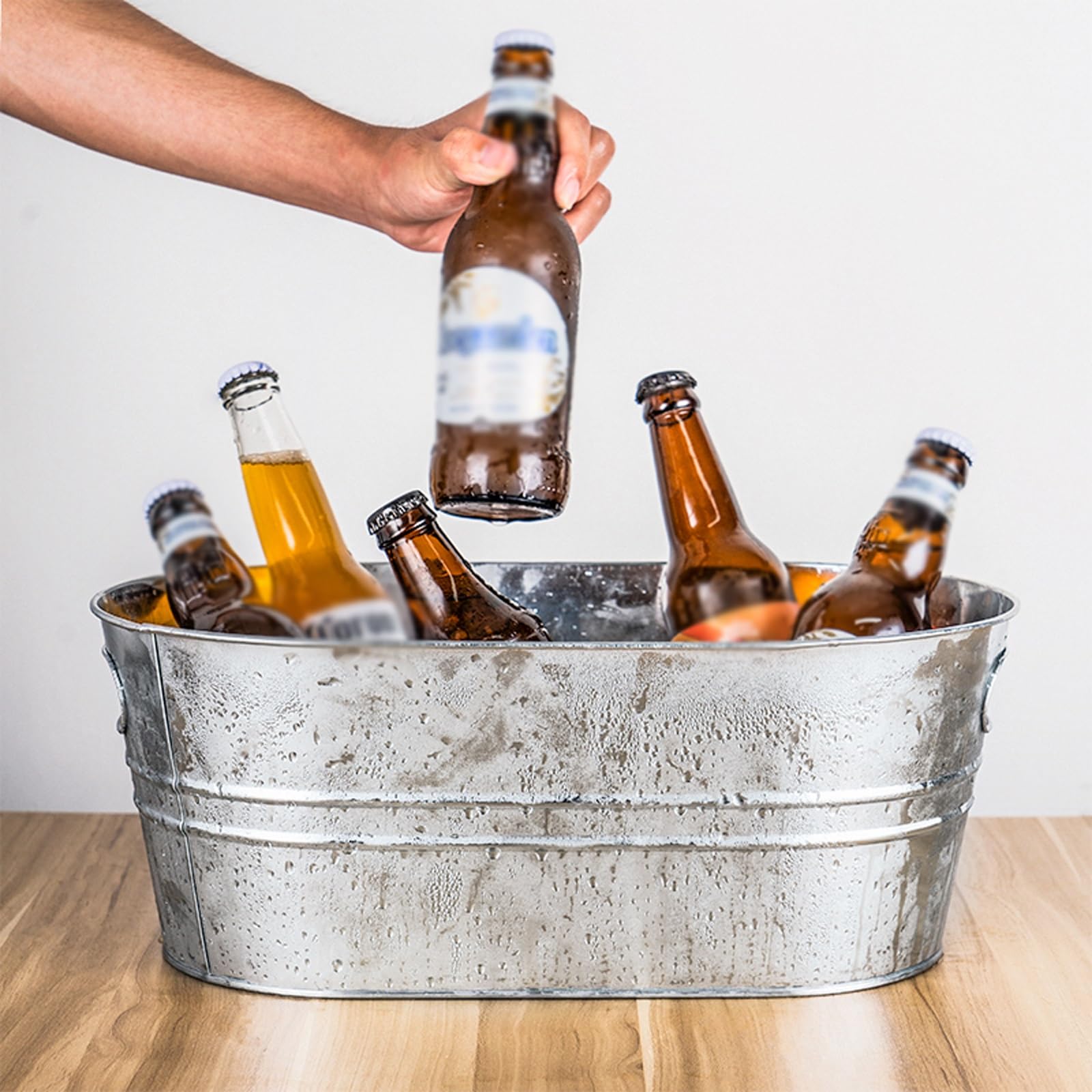 Eisbehälter Eiskübel for den Innen- und Außenbereich, verzinkte Getränkewannen, isolierte Getränkewanne, 15 Liter, großer Getränke- und Weinkühler, kaltes Bier, verzinkte Getränke-Eiswannen for Partys