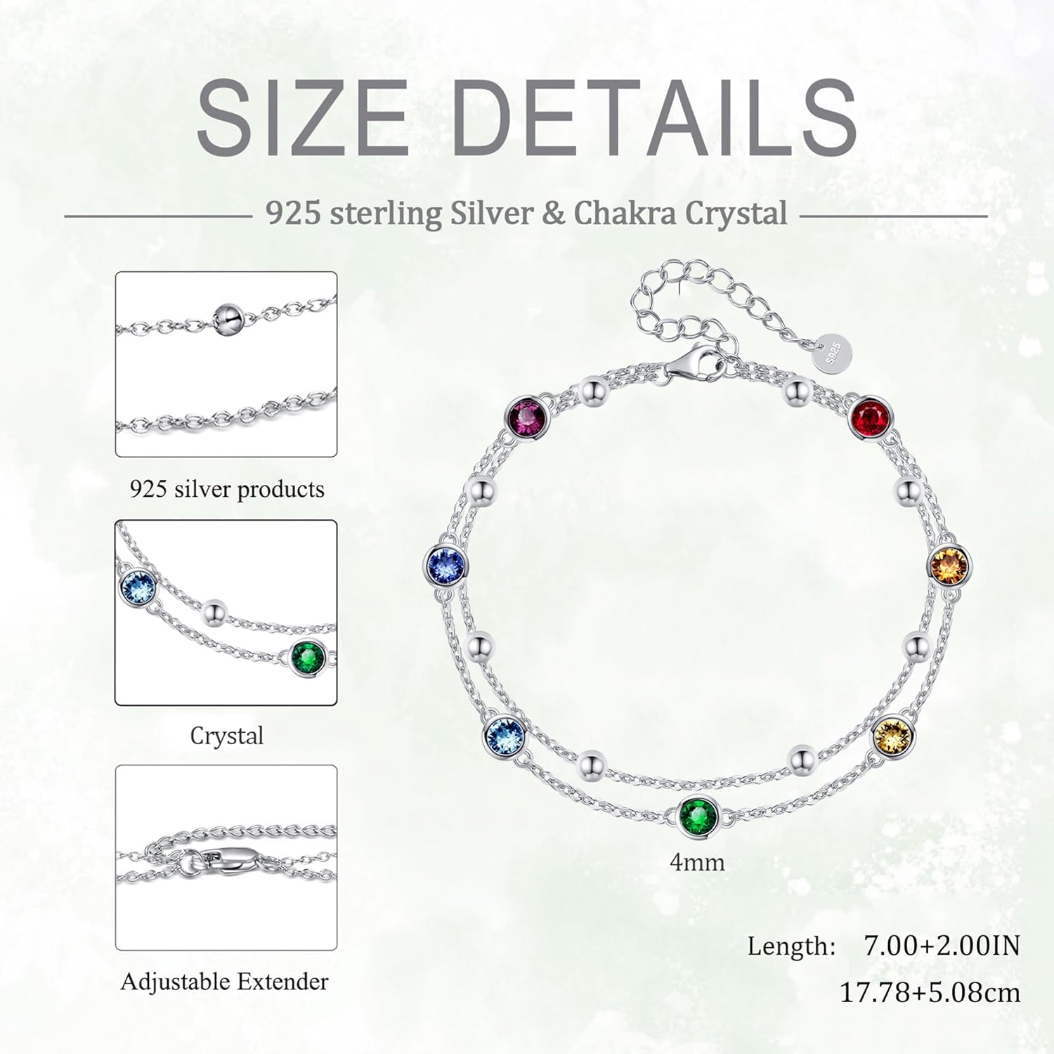 POPLYKE 925 Sterling Silver Crystal Chakra Bracelet Layered Chain Bracelet for Women Crystal Chakra Jewelry - Image 5