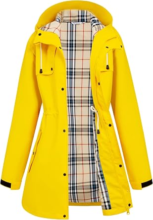 PITINAN Womens Rain Jacket For Heavy Rain Waterproof Long Hooded Raincoats Outdoor Lined Raincoat S-XXL