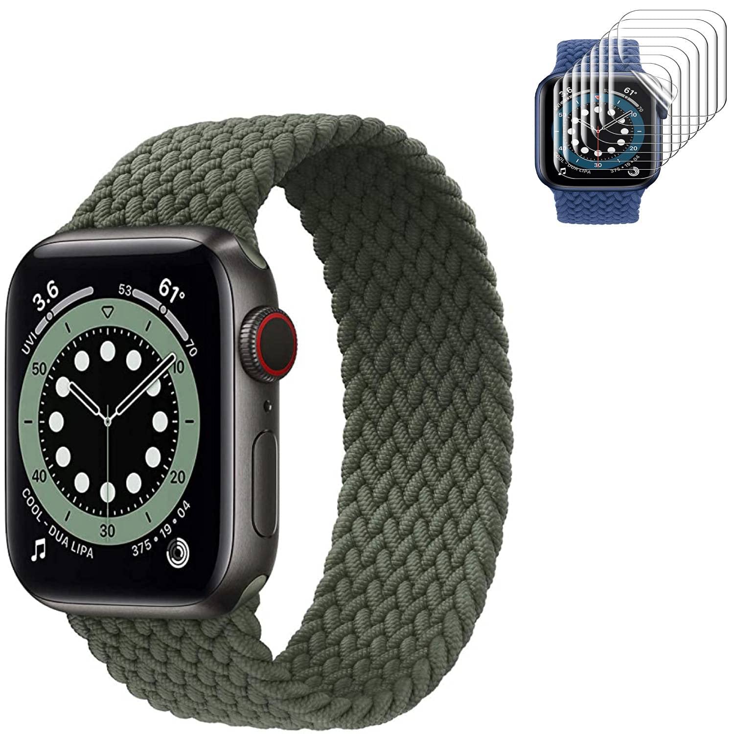 Sponsored Ad – 2 in 1 KG20 Nylon Braided Solo loop Strap/Band + FREE SCREEN PROTECTOR FILM Compatible for Apple Watch series 7 / 6/SE/5/4/3/2/1 (42mm-44mm (S), GREEN)
