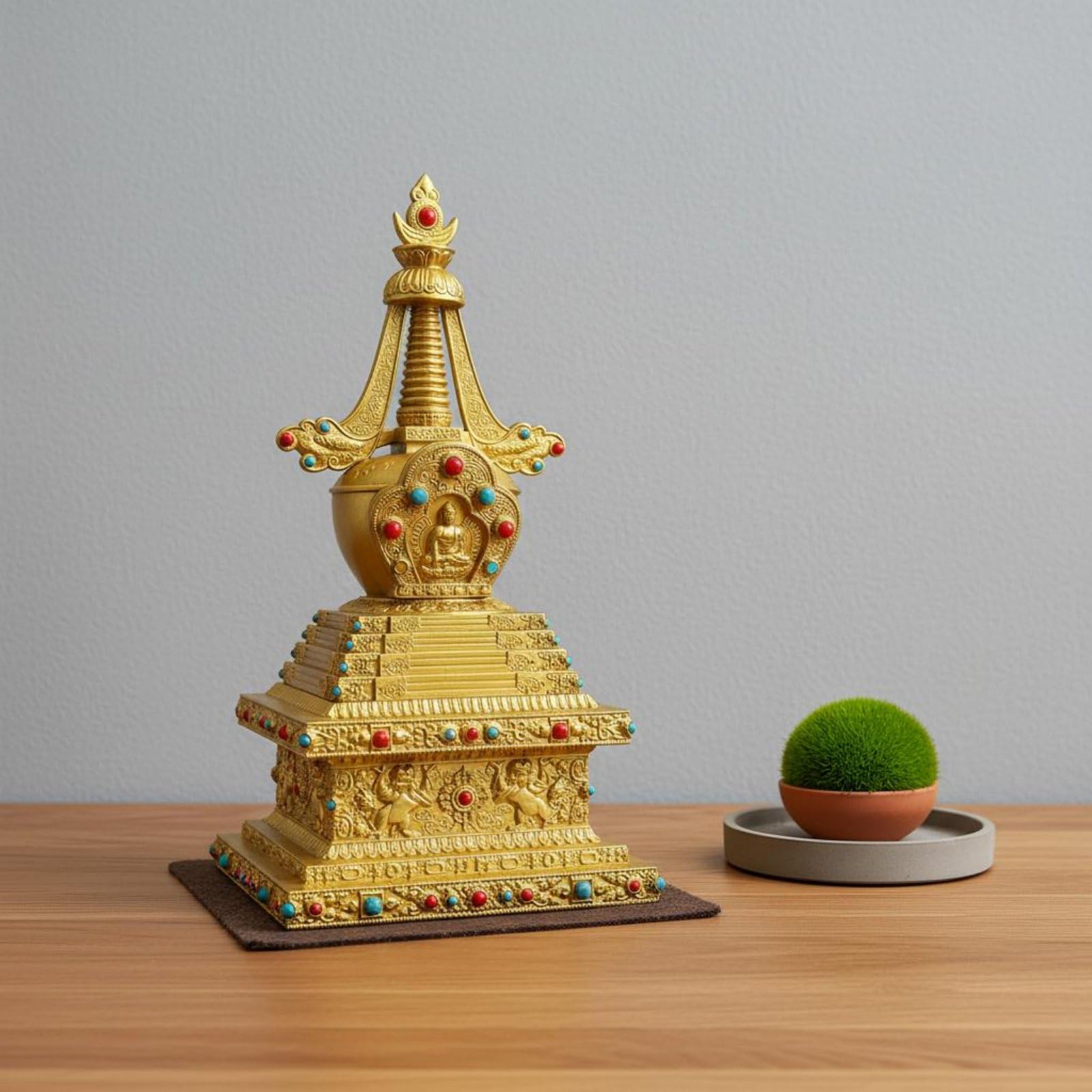 Pagoda Budista Stupa Torre Estatua Escultura de Latón con Diseño Detallado y Buda Interno Símbolo de Protección y Adecuada para Altar Meditación, 21cm 21cm 44cm, Torre Jixiangmen