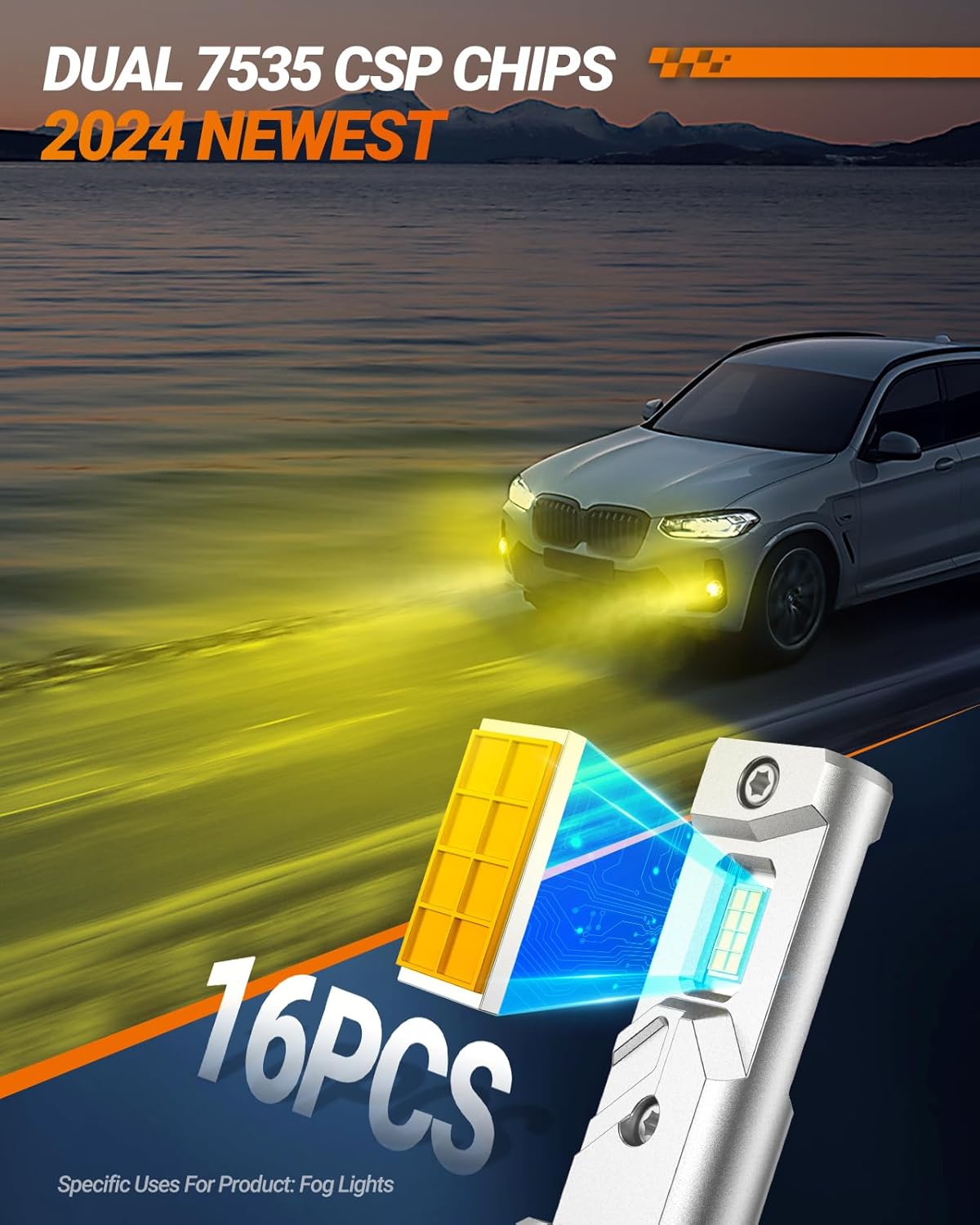 SEALIGHT H10 Fog Light Bulbs Yellow, 16,000LM Brighter H10 LED Fog Lights 3500K Amber Yellow 9140 9145 Fog lights, Plug and Play