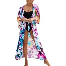 Chunoy Women Loose Long Flowy Open Front Kimono Cardigan Beach Wear Cover Up